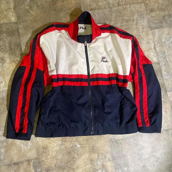 fila men's blue and white vintage windbreaker size large - Picture 1 of 5